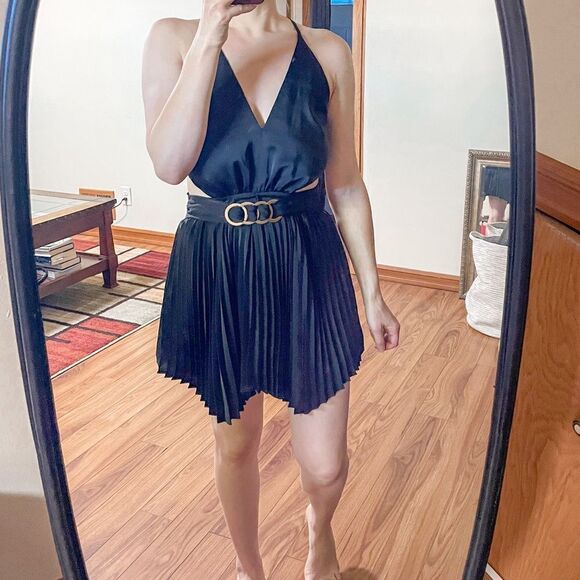 Ramy Brook Yoshi Mini Dress Cut Out Pleated Black S - Picture 4 of 9